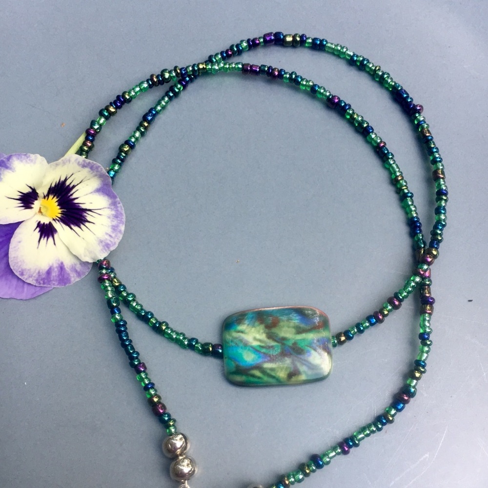Natural shell green blue necklace - Picture 1 of 8